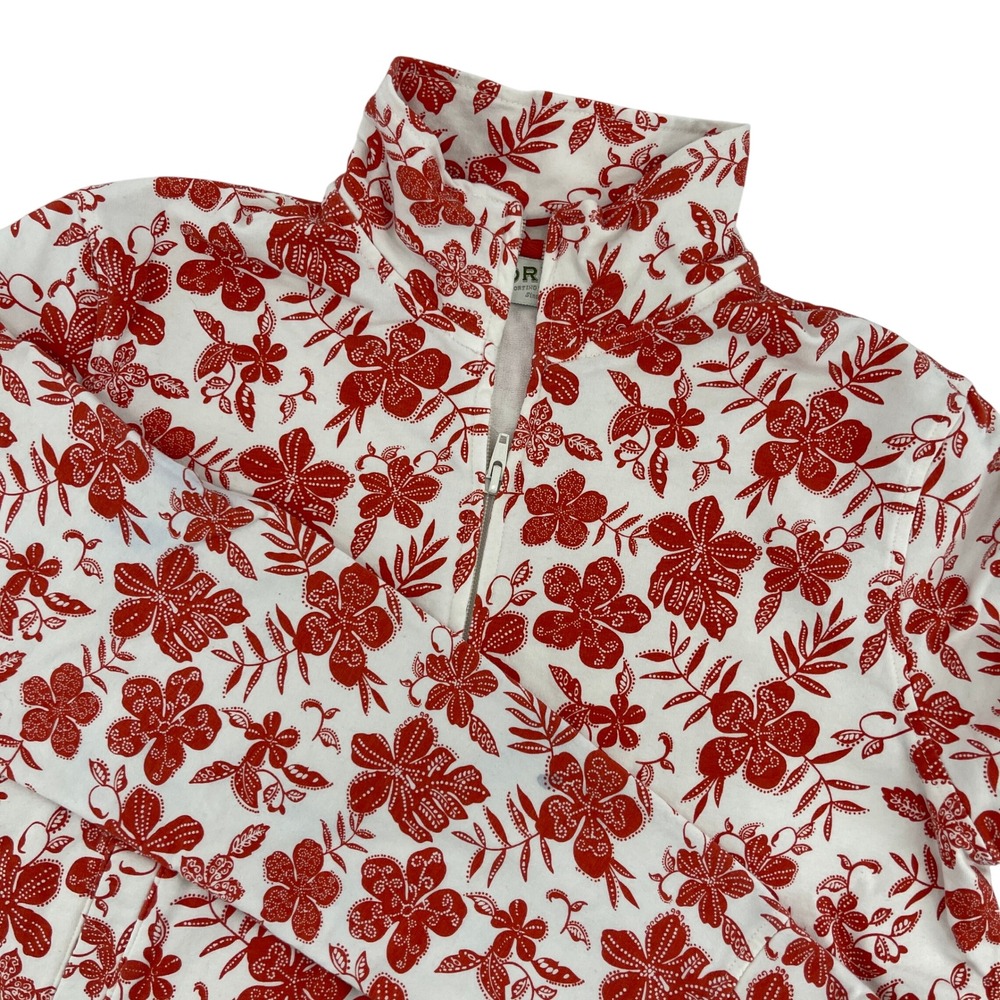 Orvis Red Floral Print‎ Zip-Up Jacket Tropical Hawaiian Hibiscus Pattern Size M
